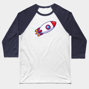 Rocket Flying In Space Cartoon Baseball T-Shirt